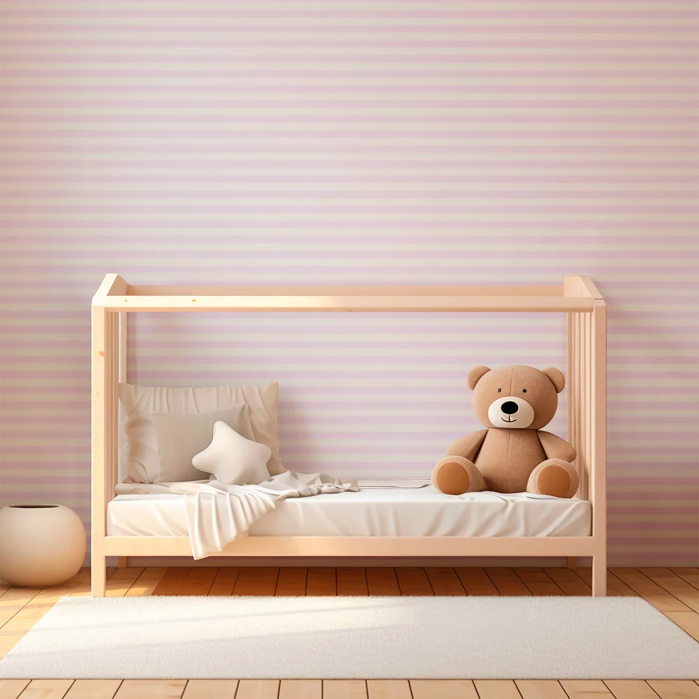 Papel de parede quarto bebê | Listras horizontais rosa claro