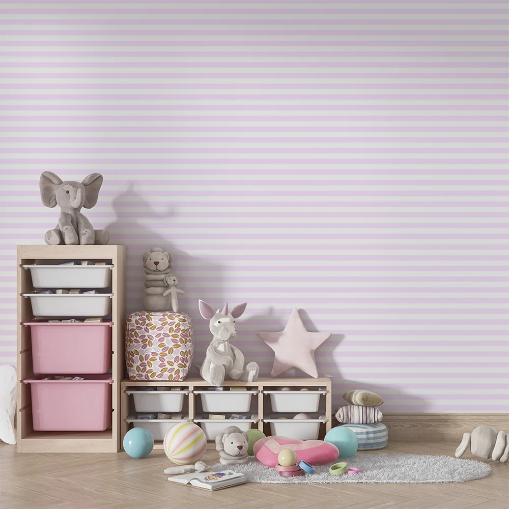 Papel de parede quarto bebê | Listras horizontais rosa claro