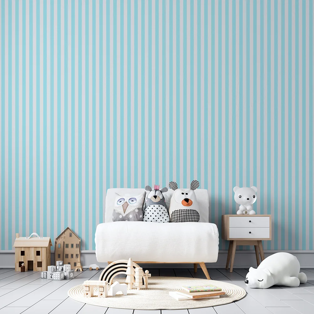 Papel de parede quarto bebê | Listras suaves em azul e branco