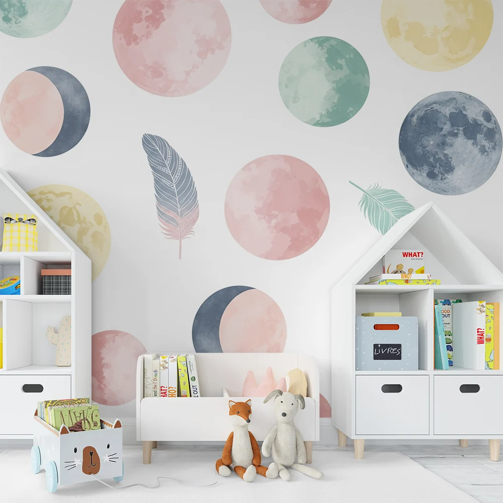 Papel de parede quarto bebê | Lua e estrelas em tons suaves