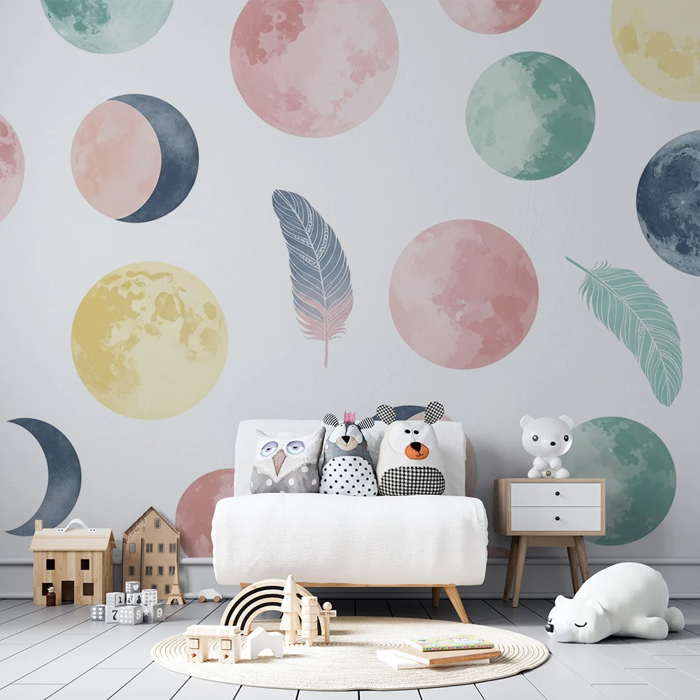 Papel de parede quarto bebê | Lua e estrelas em tons suaves