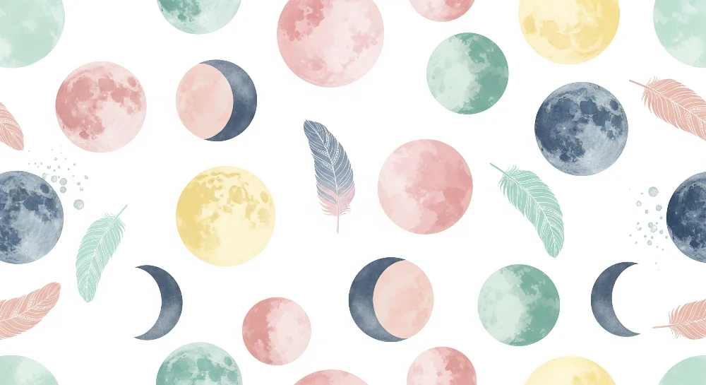 Papel de parede quarto bebê | Lua e estrelas em tons suaves