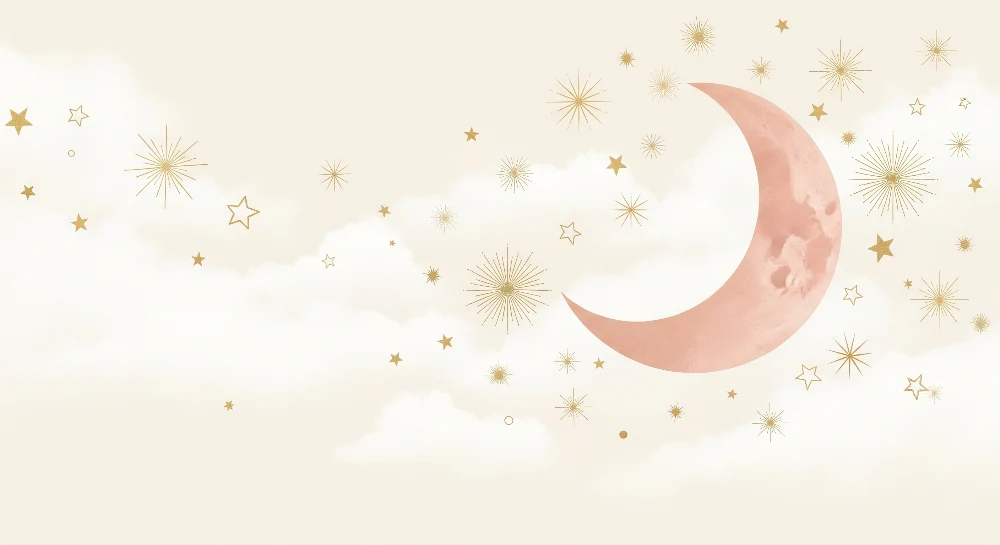 Papel de parede quarto bebê | Lua e estrelas douradas