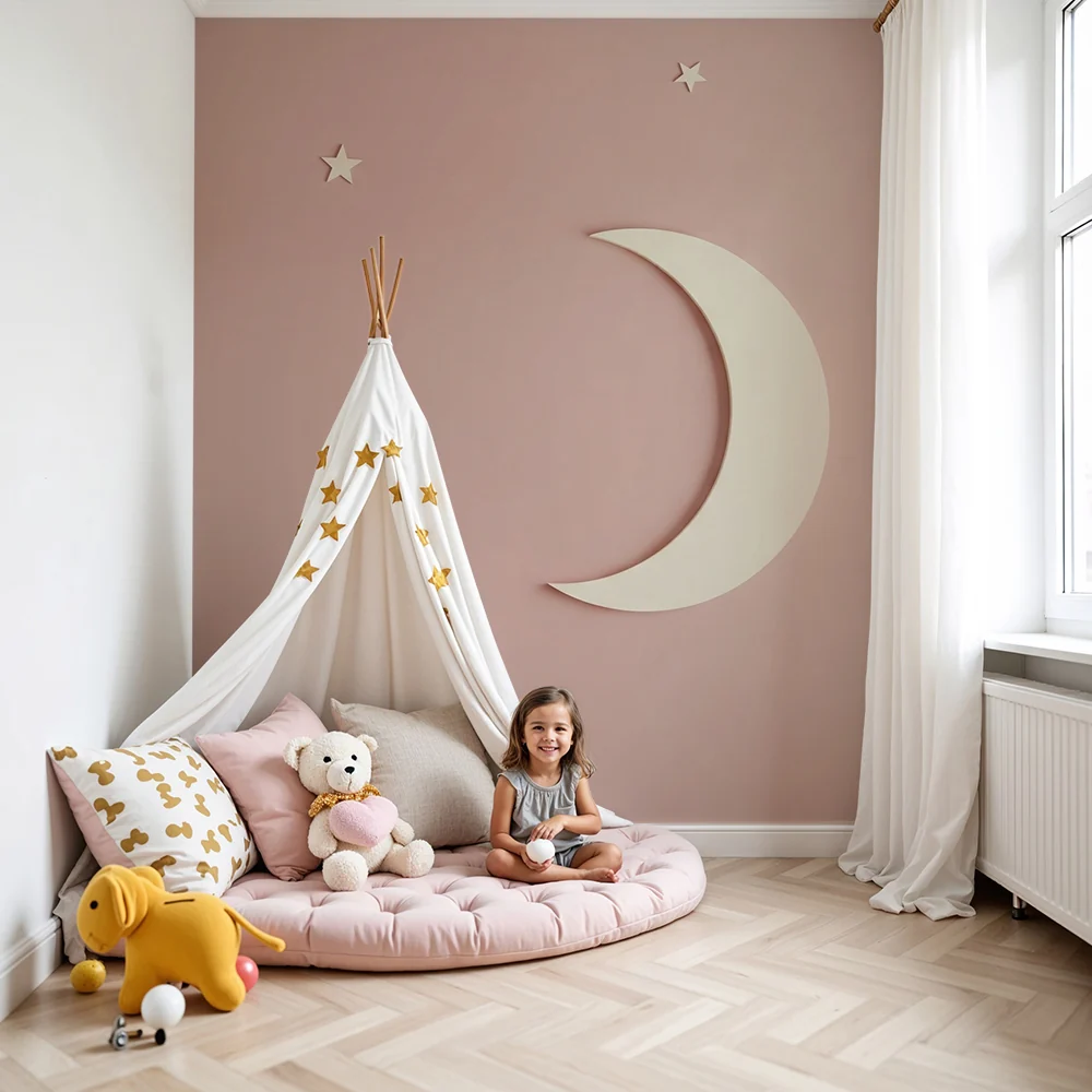 Papel de parede quarto bebê | Lua suave e estrelas cintilantes