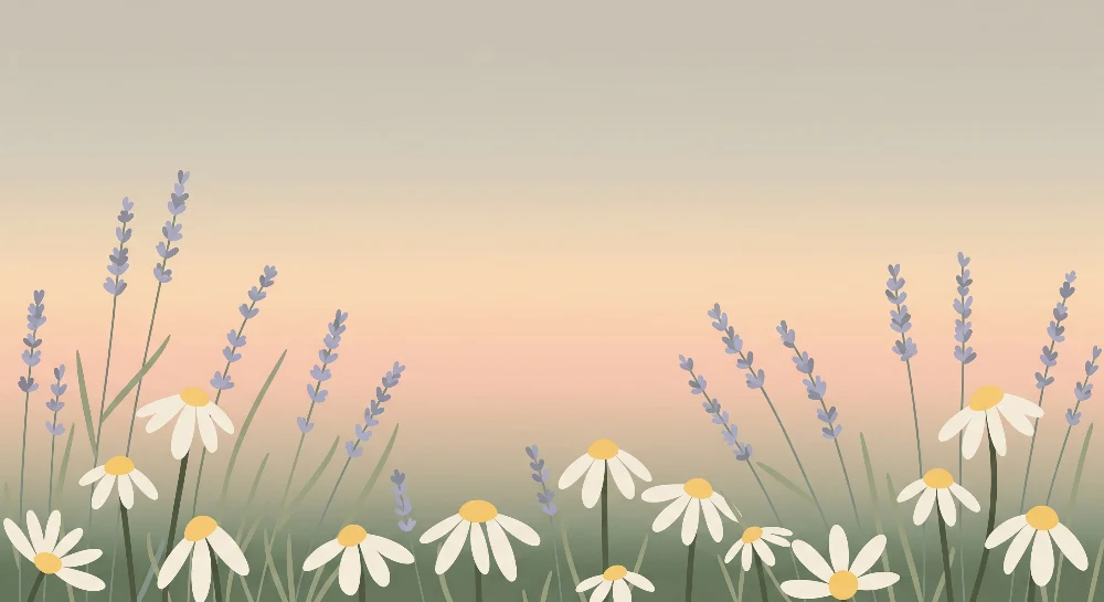 Papel de parede quarto bebê | Margaridas e lavanda em fundo pastel calmante