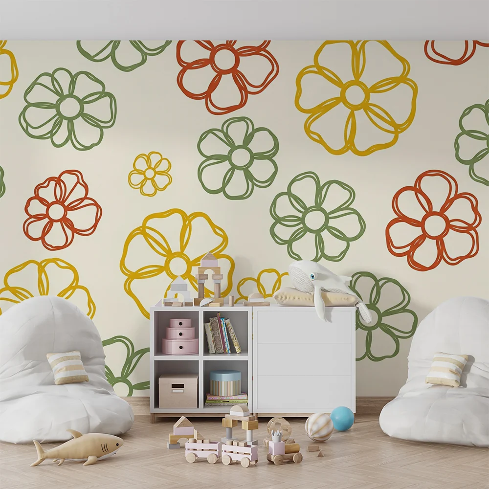 Papel de parede quarto bebê | Margaridas multicoloridas