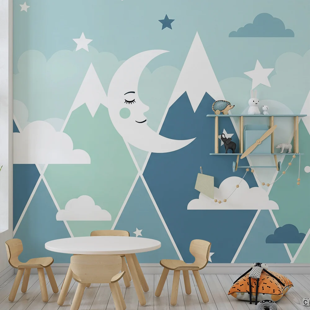 Papel de parede quarto bebê | Montanhas e céu estrelado