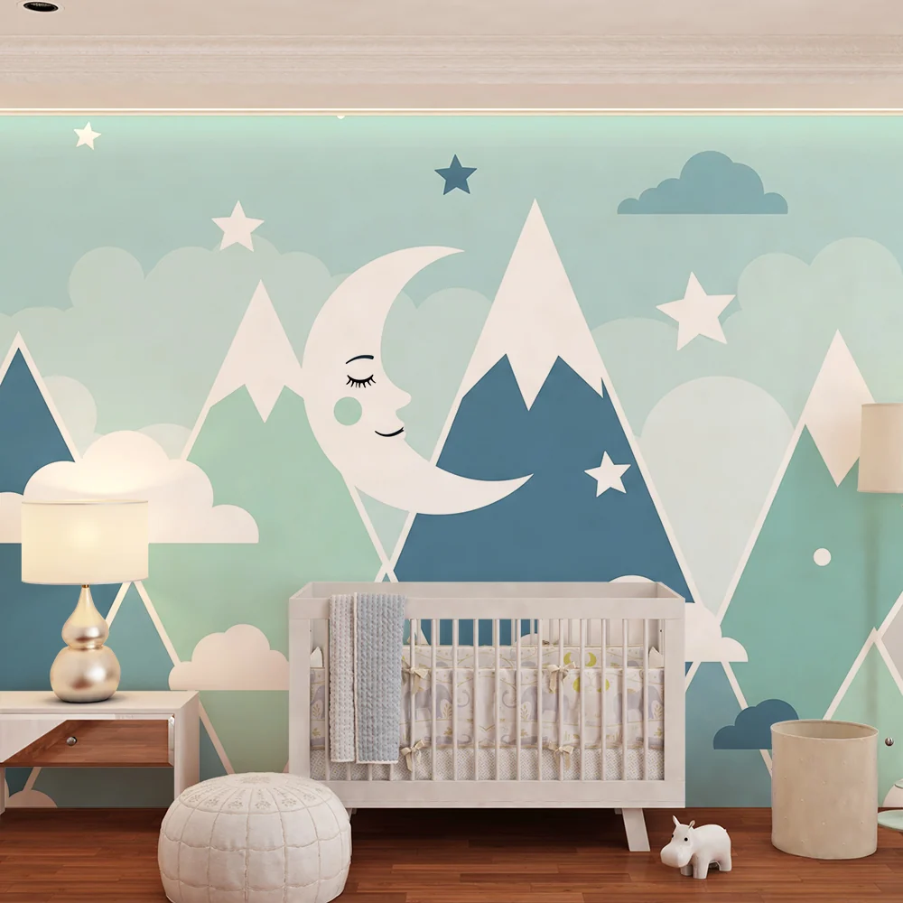 Papel de parede quarto bebê | Montanhas e céu estrelado