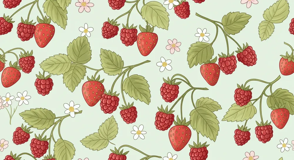 Papel de parede quarto bebê | Morangos e framboesas em fundo pastel