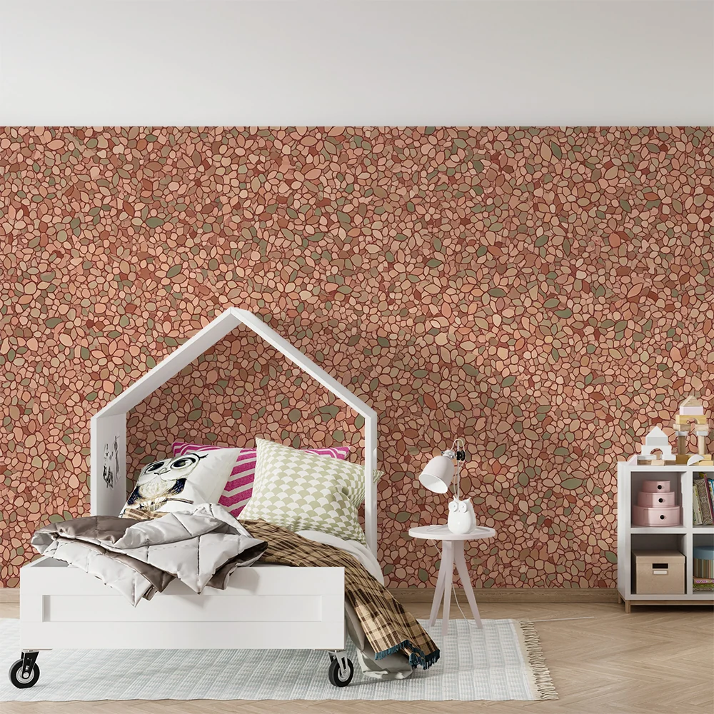 Papel de parede quarto bebê | Motivo de seixos e folhagem suave