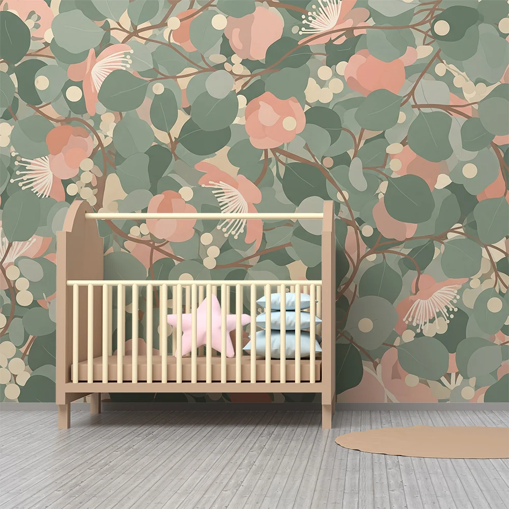 Papel de parede quarto bebê | Motivos florais suaves e calmantes