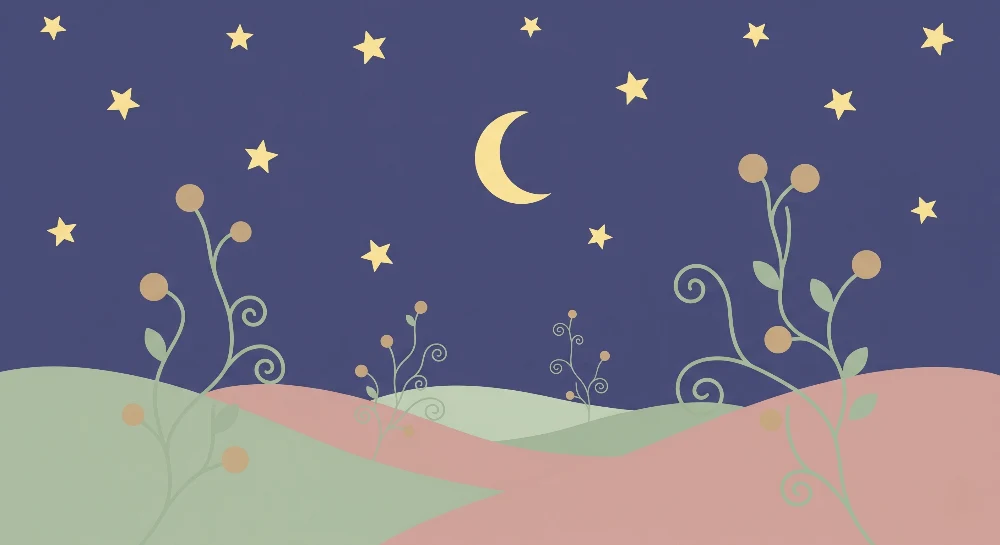 Papel de parede quarto bebê | Noite estrelada e flores delicadas