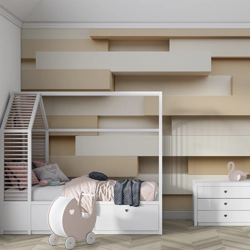 Papel de parede quarto bebê | Paredes em blocos modernos em tons de bege e branco