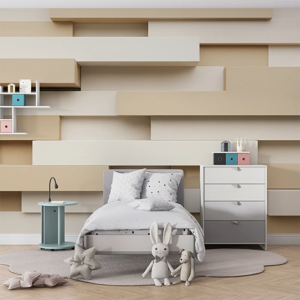Papel de parede quarto bebê | Paredes em blocos modernos em tons de bege e branco