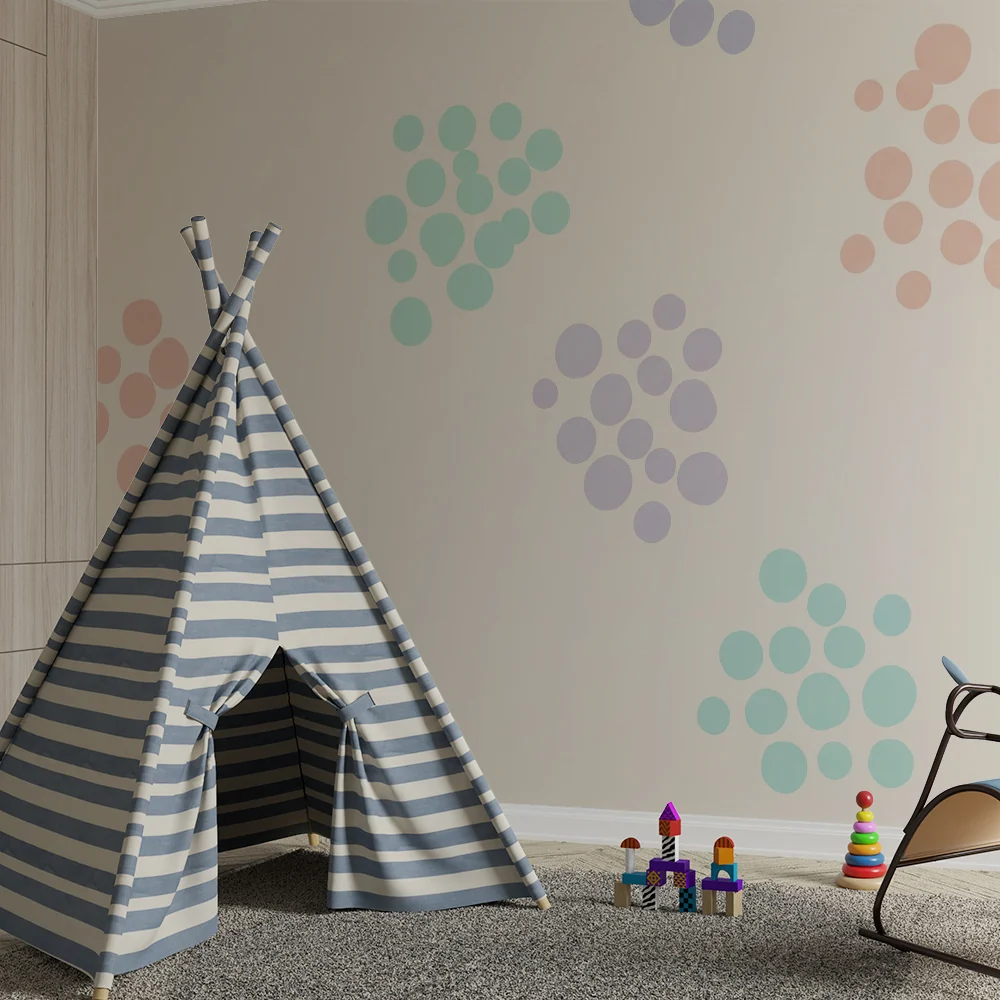 Papel de parede quarto bebê | Pastel bubble patterns on soft background