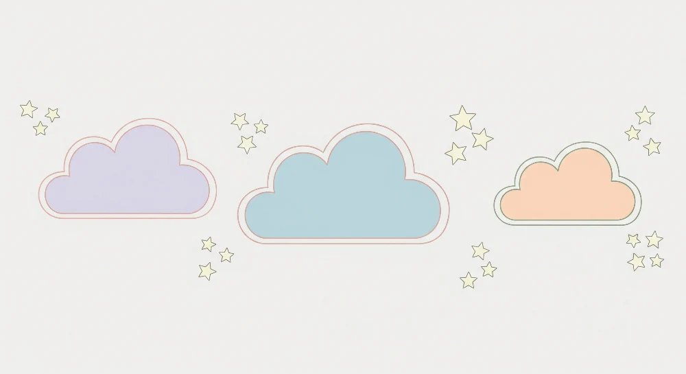 Papel de parede quarto bebê | Pastel nuvens e estrelas brilhantes