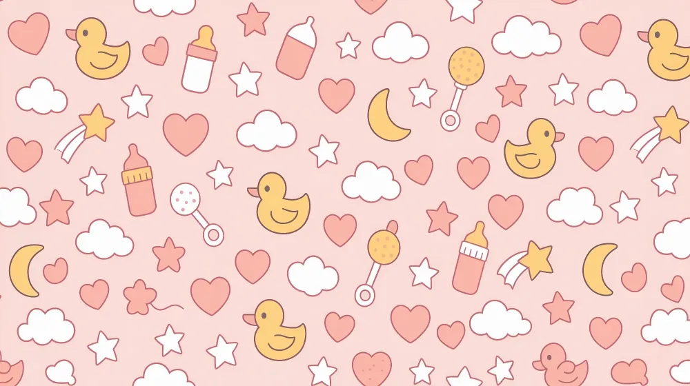 Papel de parede quarto bebê | Pato e estrelas em tons pastel de rosa