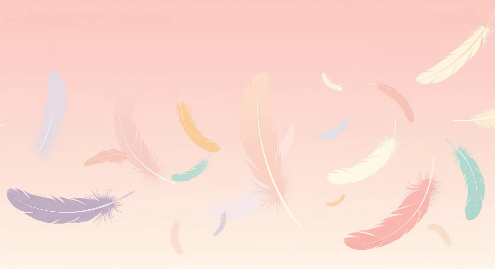 Papel de parede quarto bebê | Penas multicoloridas em fundo rosa degradê