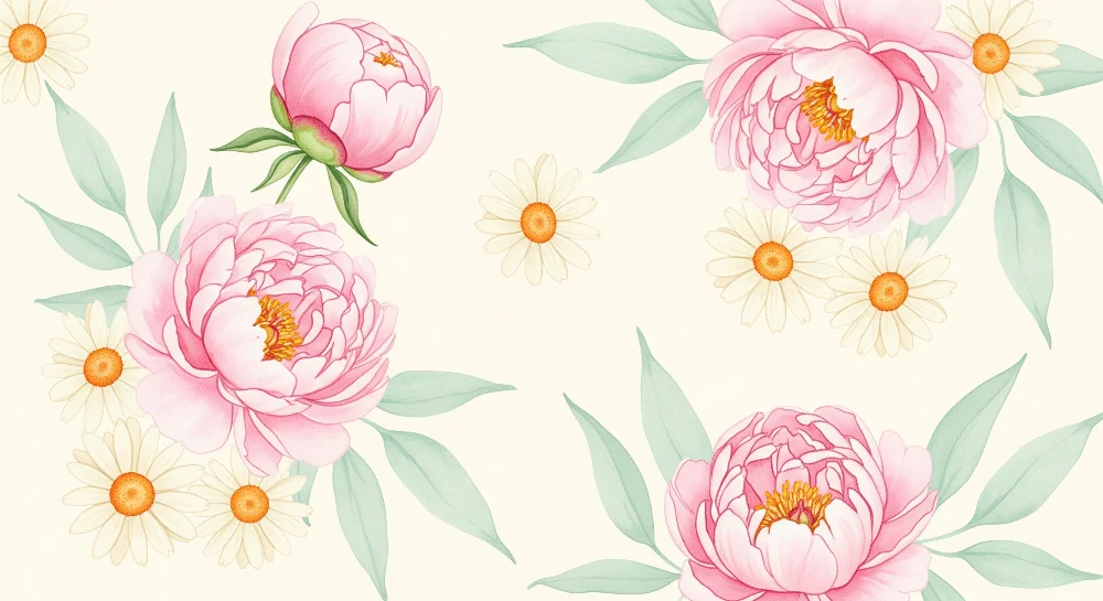 Papel de parede quarto bebê | Peônias e margaridas delicadas