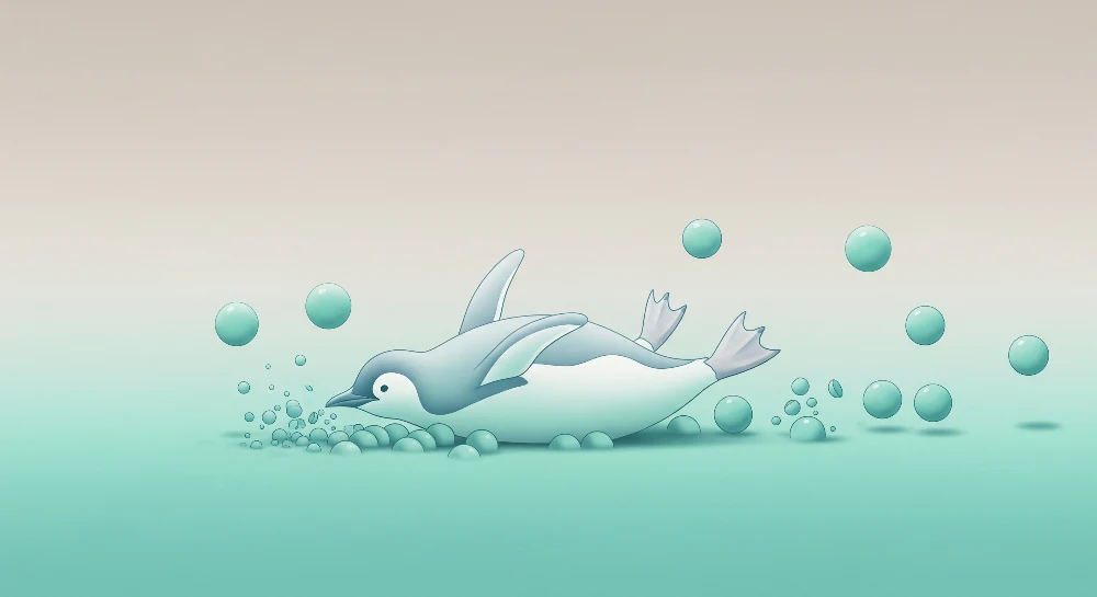 Papel de parede quarto bebê | Pingüim lúdico e bolhas aquáticas