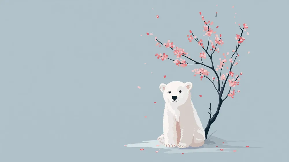 Papel de parede quarto bebê | Polar bear under cherry blossom tree