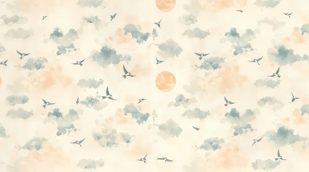 Papel de parede quarto bebê | Pássaros e nuvens pastel