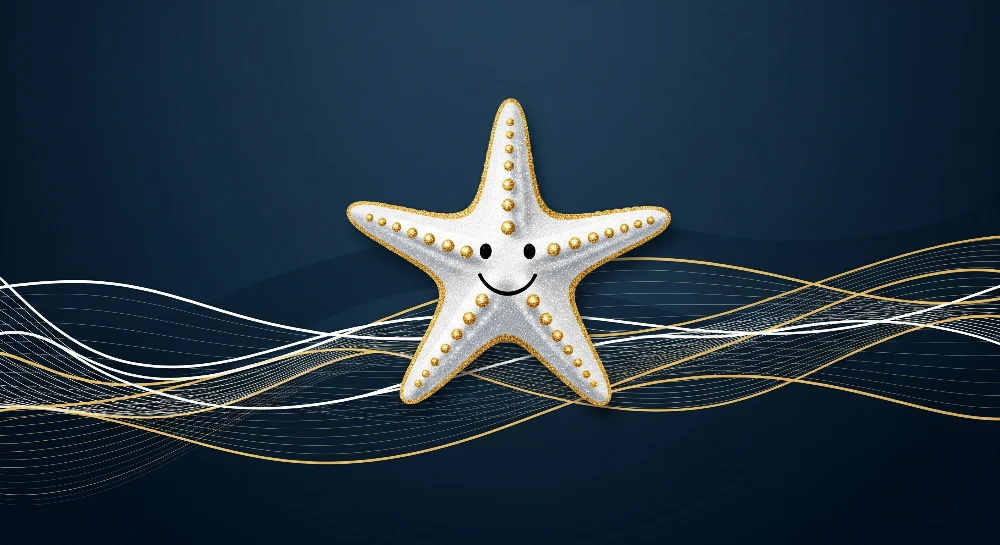Papel de parede quarto bebê | Sorridente estrela do mar em fundo marinho