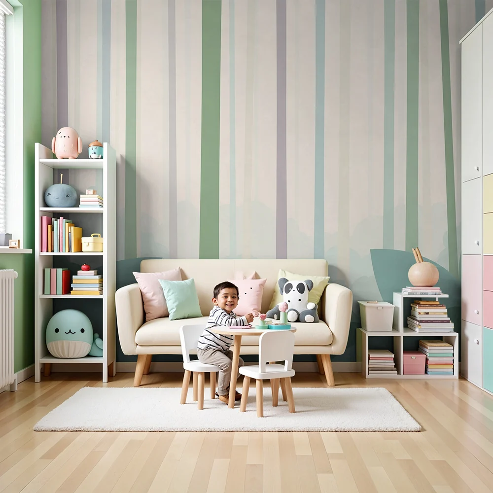 Papel de parede quarto bebê | Suave floresta com folhagem calmante