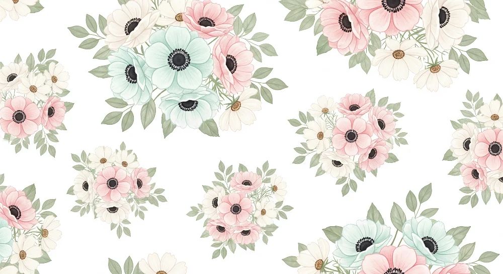 Papel de parede quarto bebê | Suaves flores pastel e folhagem delicada