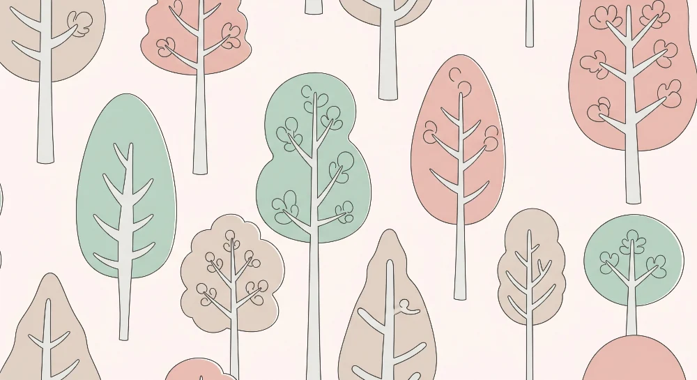 Papel de parede quarto bebê | Suaves florestas com árvores pastel