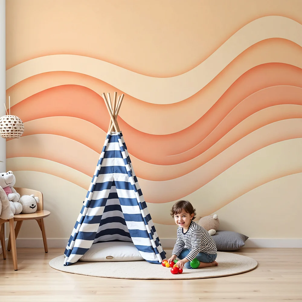 Papel de parede quarto bebê | Suaves ondas em degradê de pêssego