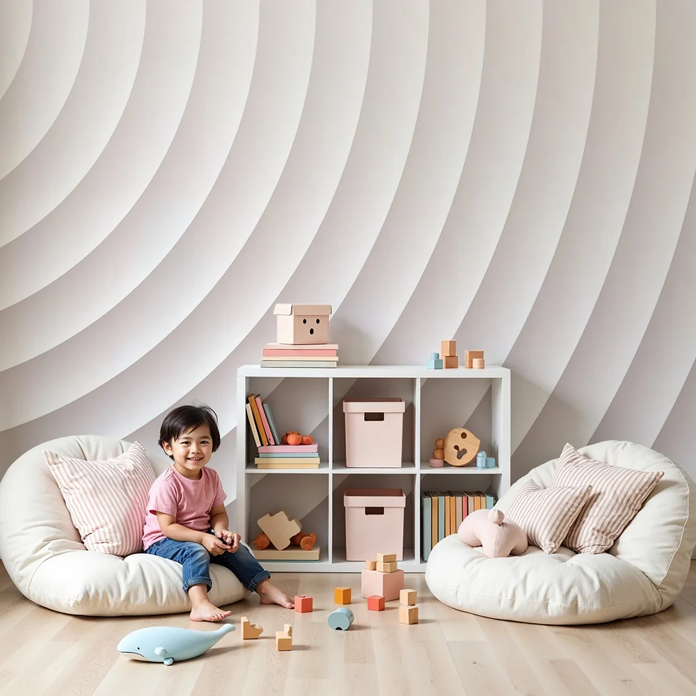 Papel de parede quarto bebê | Suaves ondas cinzentas e calmantes