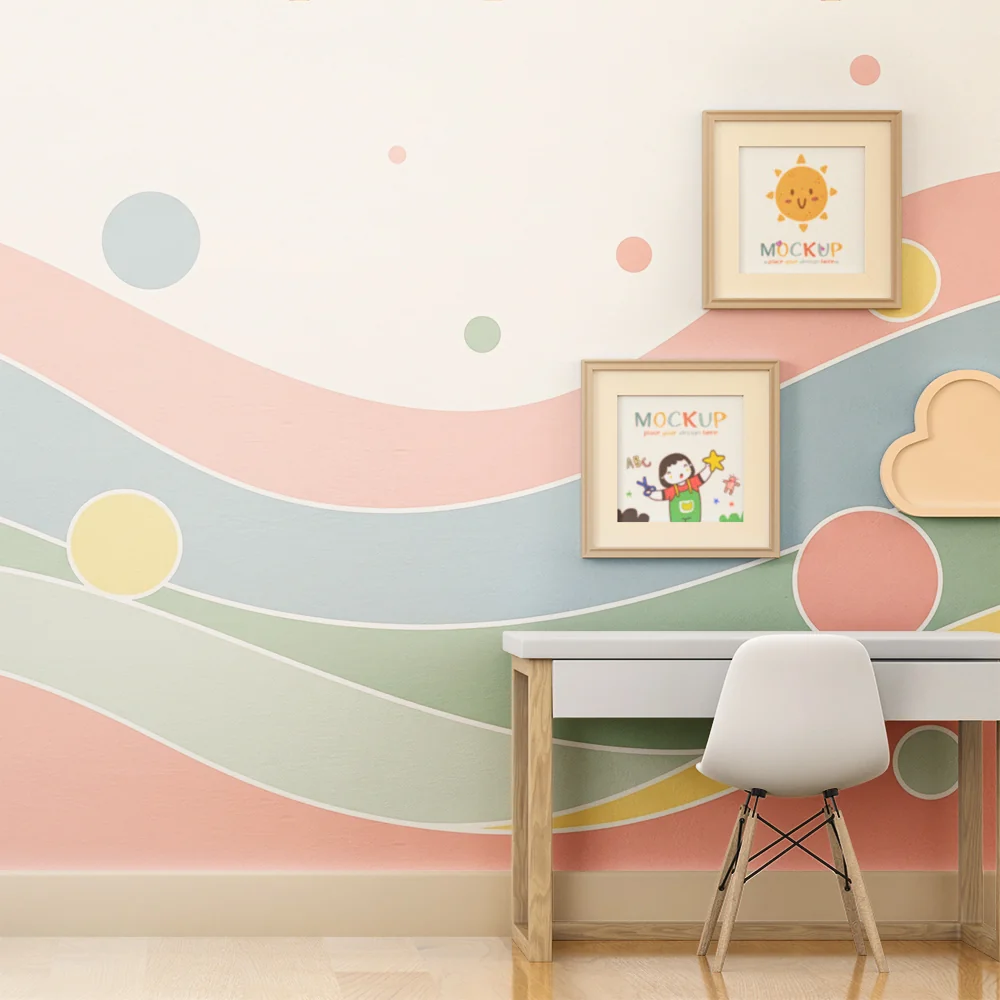 Papel de parede quarto bebê | Suaves ondas pastel com círculos coloridos