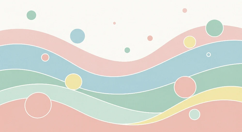 Papel de parede quarto bebê | Suaves ondas pastel com círculos coloridos