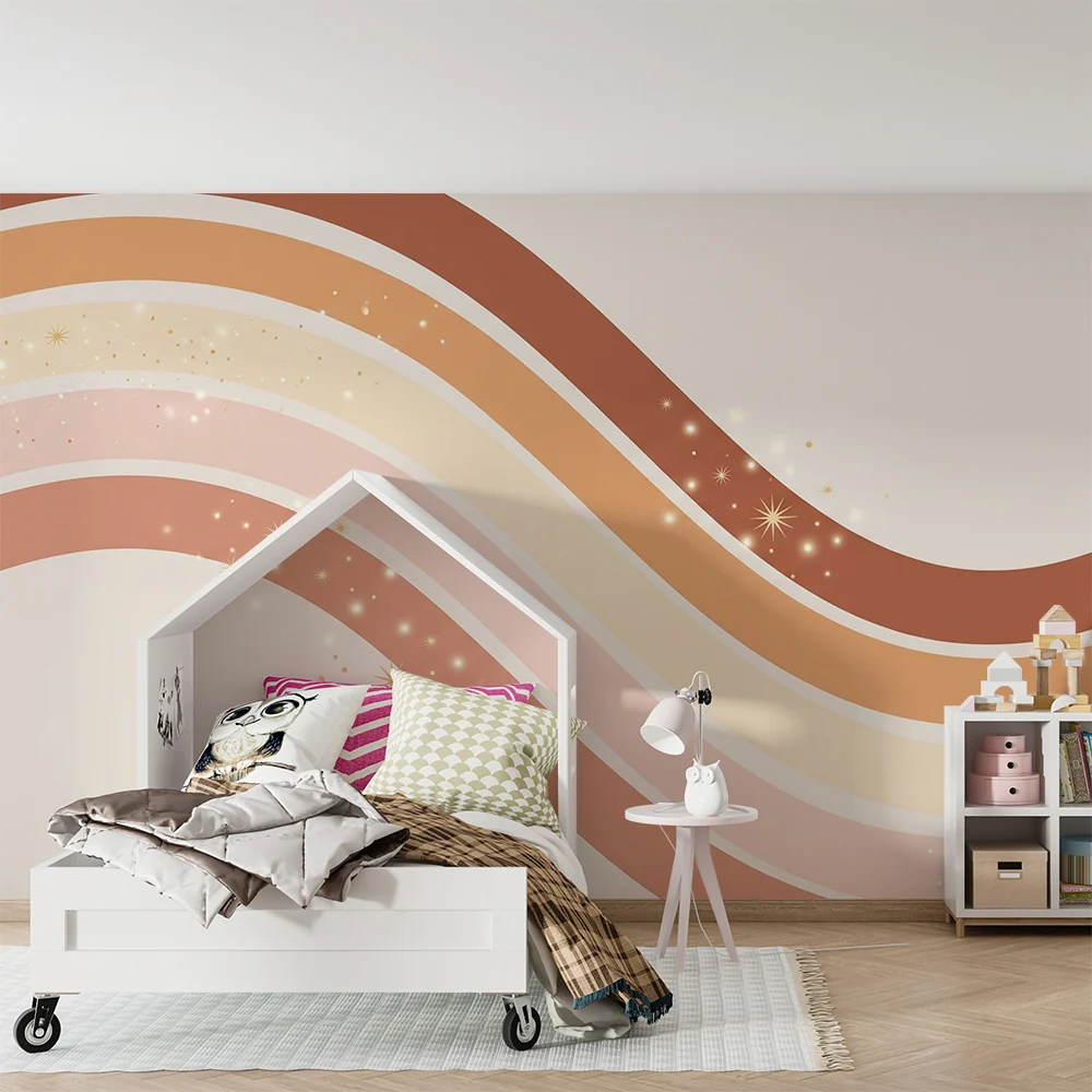 Papel de parede quarto bebê | Suaves ondas pastel com toques dourados