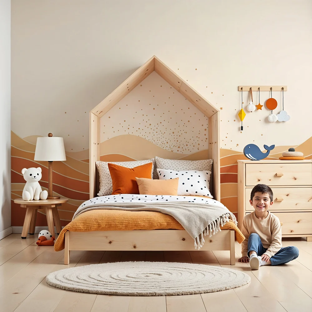 Papel de parede quarto bebê | Suaves ondas de areia e estrelas douradas