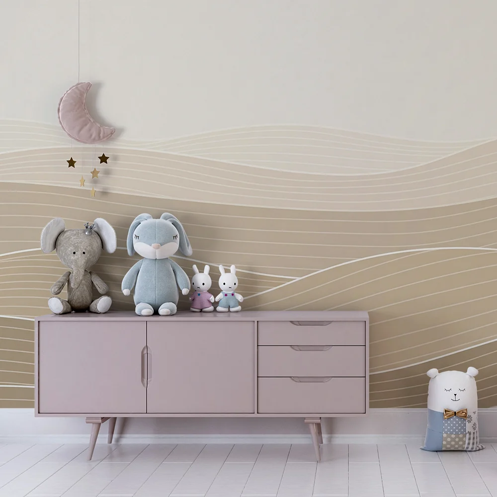 Papel de parede quarto bebê | Suaves ondas em tons bege e creme