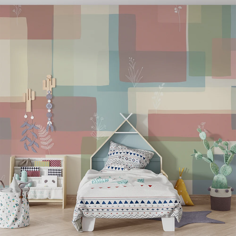 Papel de parede quarto bebê | Suaves padrões geométricos com toques florais