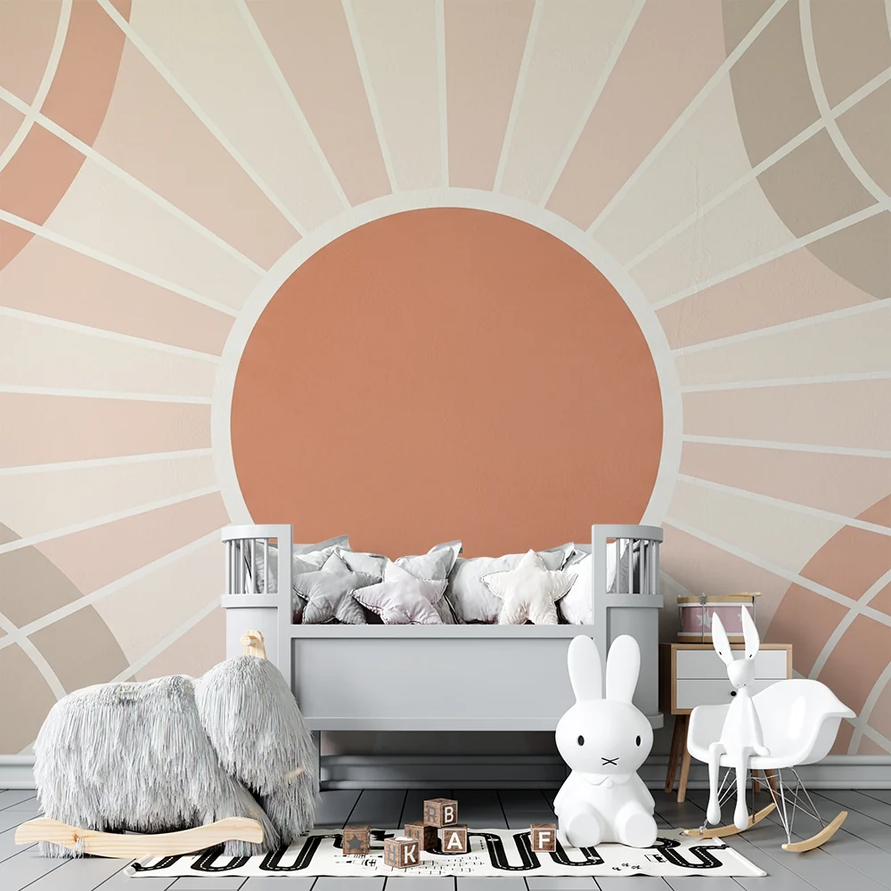 Papel de parede quarto bebê | Suaves padrões geométricos com círculos e raios