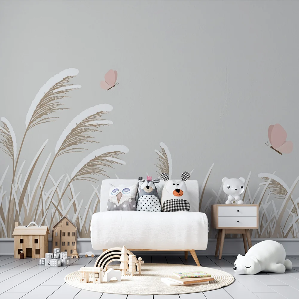Papel de parede quarto bebê | Suavidade das borboletas e das ervas