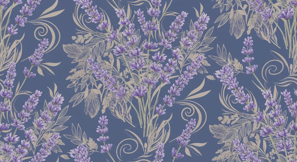 Papel de parede quarto bebê | Suavidade de lavanda em fundo azul