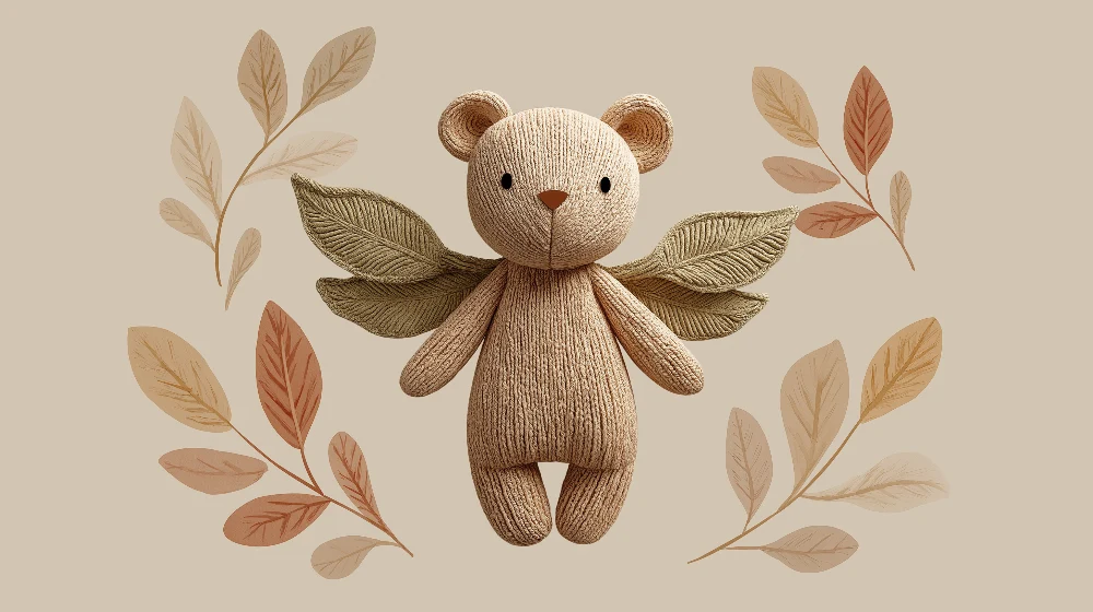Papel de parede quarto bebê | Teddy bear surrounded delicate leaves
