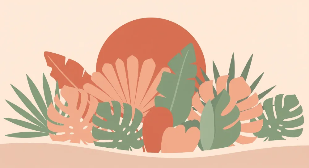 Papel de parede quarto bebê | Tropical folhagem em tons suaves e quentes