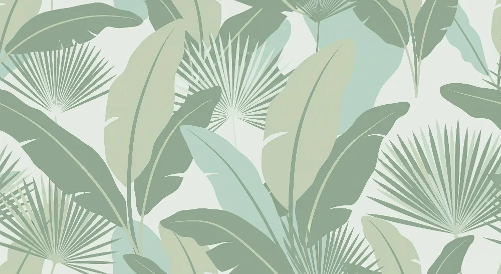 Papel de parede quarto bebê | Tropical folhas em tons de verde calmantes