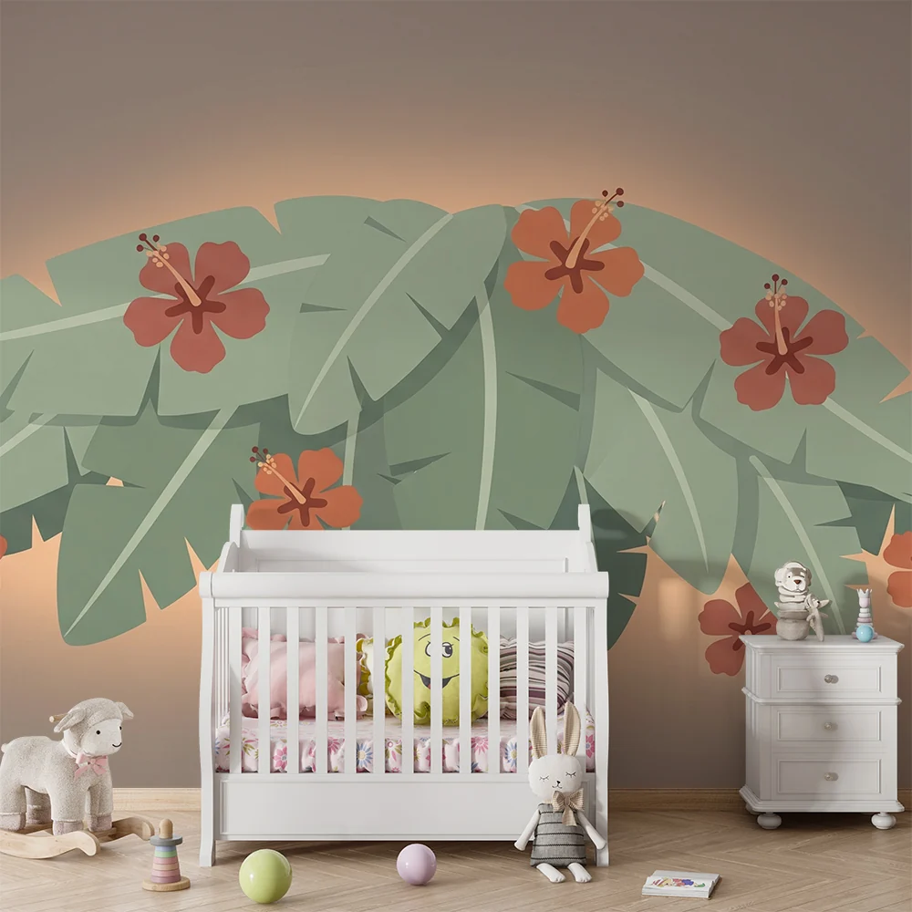 Papel de parede quarto bebê | Tropical leaves and exotic flowers