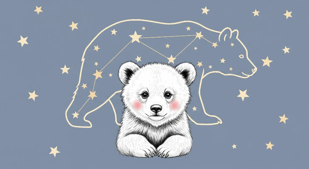 Papel de parede quarto bebê | Ursinho e constelações estreladas