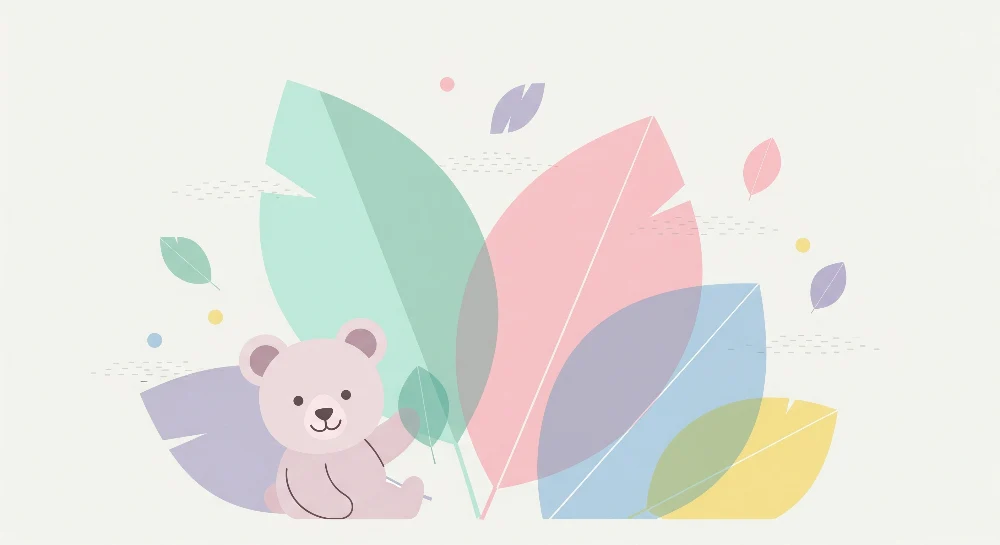 Papel de parede quarto bebê | Urso fofo nas folhas pastel