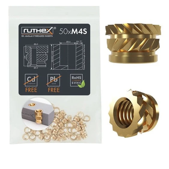 Ruthex M4 къси резбови вложки – RX-M4Sx4.0 (50 броя)