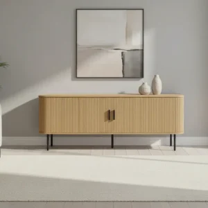ТВ-Бюфет SCANDI MDF естествен цвят с черни метални крака 150x45x57.5cm