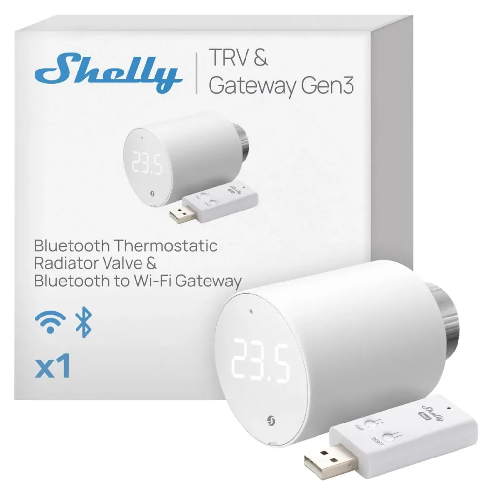 Shelly BLU TRV, Смарт Bluetooth термостатична глава за радиатор, бял